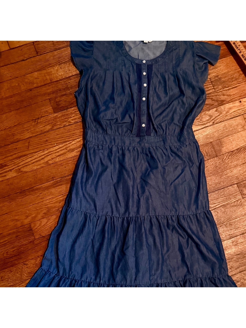 Frye & Co Blue Denim Midi Dress with Button Front and Lace Detail